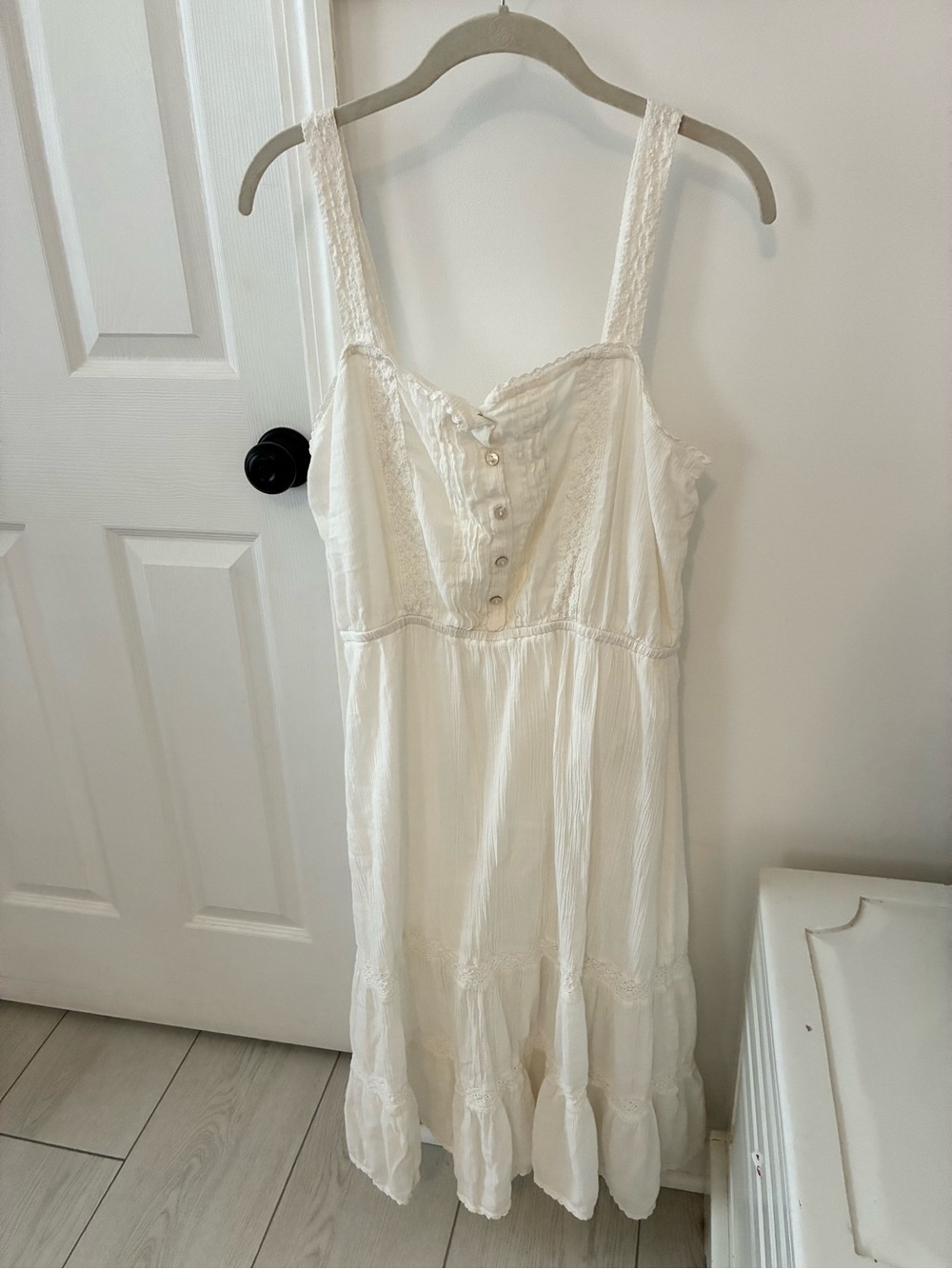 aerie Cream Lace-Trim Button-Front Maxi Dress